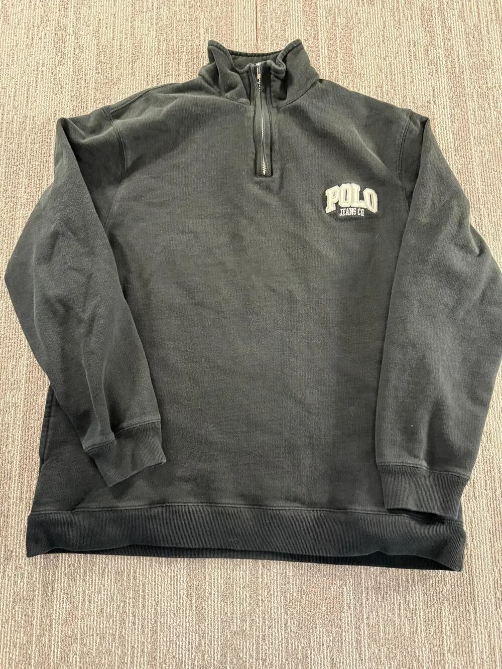Polo Jeans Co Ralph Lauren Sweatshirt Mens Medium Black Quarter Zip Embroidered